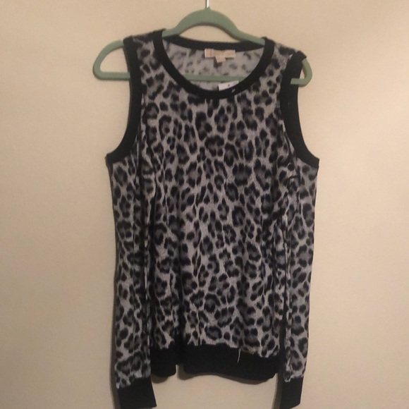 Cold shoulder Black Leopard Print Blouse - Picture 2 of 7